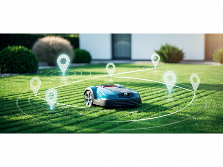 Bosch Indego M+ 700 Mähroboter mit GPS-Navigation im Garten beim Mähen