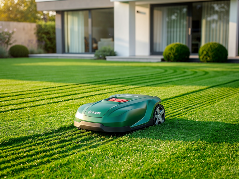 Bosch Indego M 700 Mähroboter bei systematischer Rasenpflege mit LogiCut Navigation