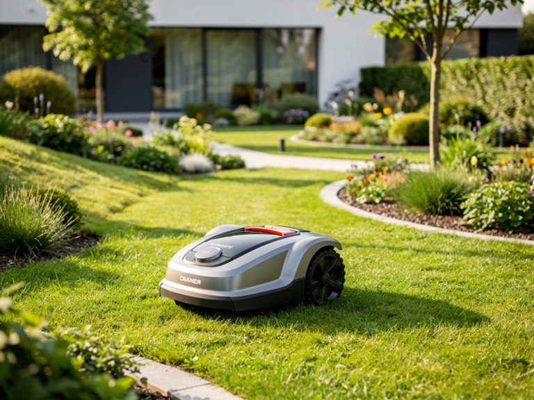 Cramer Robotic RM1000 Mähroboter im Einsatz im unebenen Gartenalltag