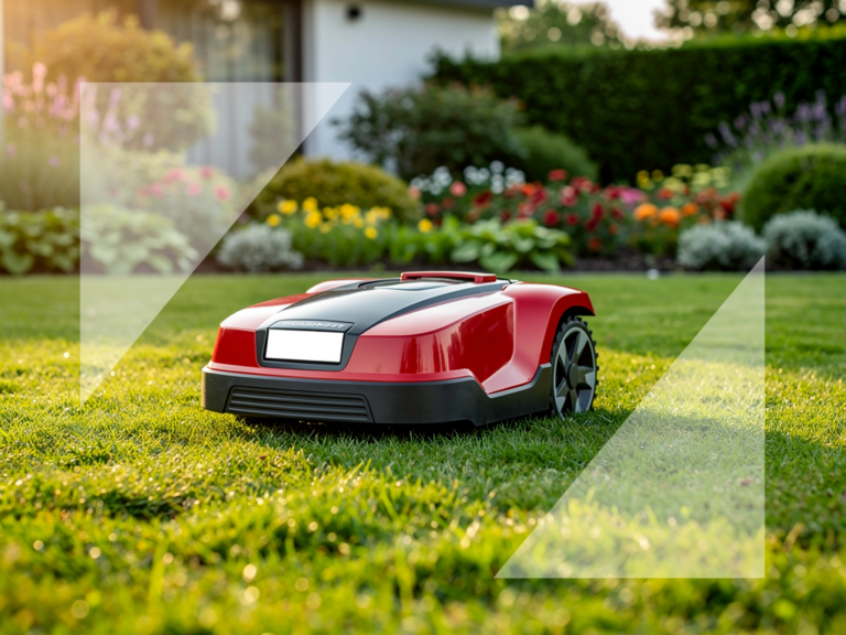 Einhell Freelexo 600 LCD Mähroboter im Garten bei der Arbeit mit LCD-Display