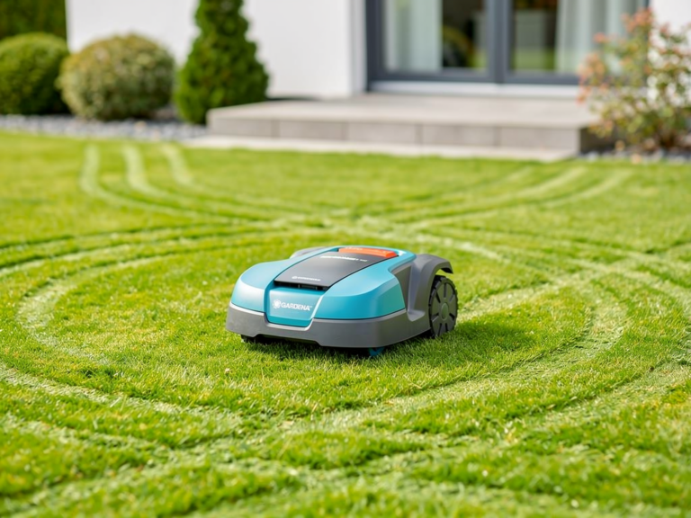 Gardena Sileno minimo 250 leisemähender Mähroboter im Garten bei der Arbeit