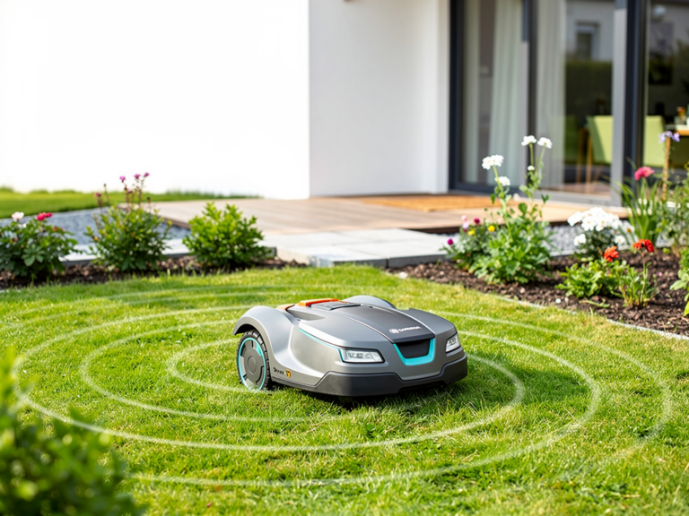 Gardena Smart Sileno Life 1000 GPS Mähroboter im Garten beim Mähen mit App-Steuerung