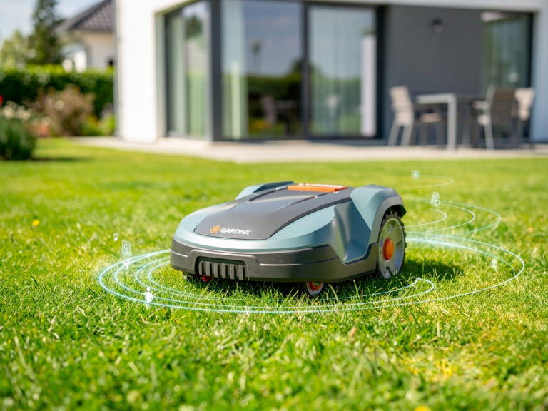 Gardena Smart Sileno Life 1000 Mähroboter im Garten bei der Rasenpflege
