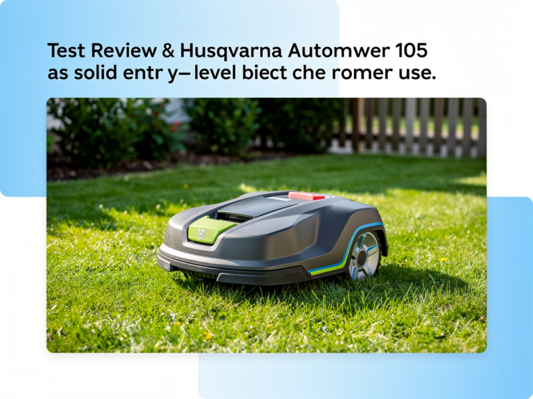 Husqvarna Automower 105 Mähroboter im Garten bei der Rasenpflege vorgeführt