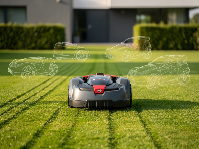 Kress Mission KR101E GPS-Mähroboter im Garten bei der präzisen Flächenbearbeitung