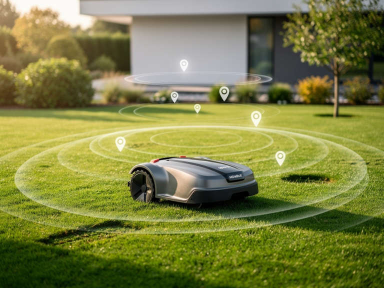 Mowbot S-Serie 800 Mähroboter im Praxiseinsatz auf Rasenfläche sichtbar