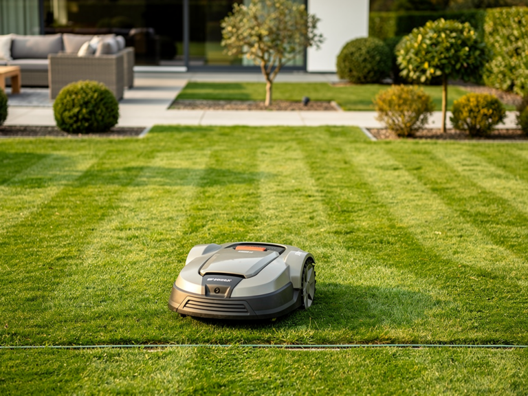 Stihl RMI 422 P Test zeigt Profi-Mähleistung für jeden Garten mit Kabel Stihl RMI 422 P Mähroboter im Einsatz auf mittelgroßem, kabellimitierendem Gartenrasen