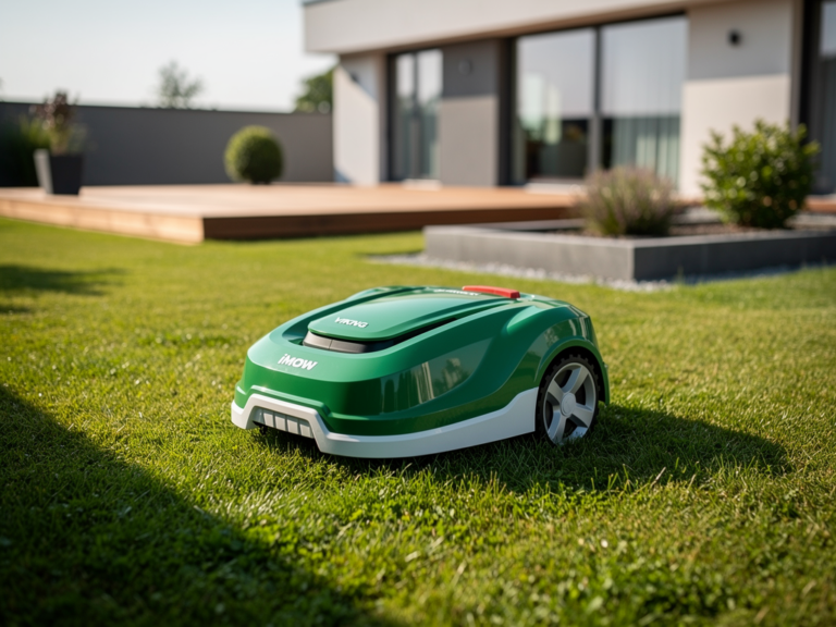 Viking iMow MI 422 P Mähroboter im Einsatz auf gepflegtem Privatgartenrasen