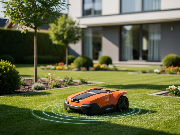 Worx Landroid M700 WR142E Test zeigt smarte Lösungen für mittelgroße Gärten Worx Landroid M700 WR142E Rasenmähroboter im Garten bei der Mäharbeit