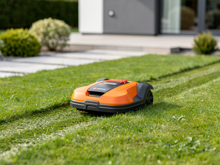 Yard Force Compact 300Ri Mähroboter beim effizienten Mähen eines kleinen Gartens