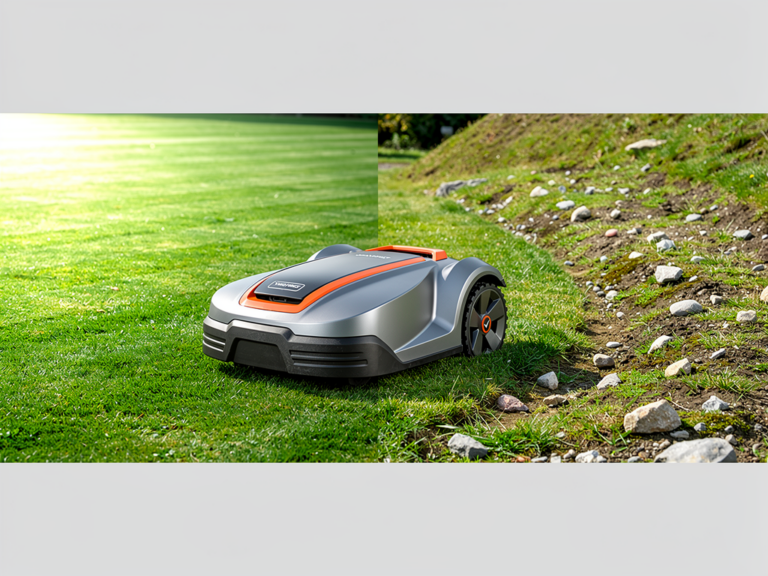Yard Force Compact 400Ri Mähroboter im Test beim Mähen unebenem Gartengelände